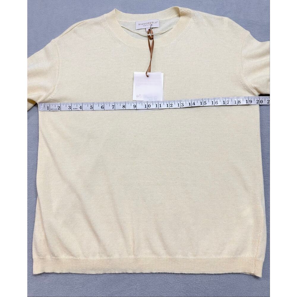 NWT Bianco & Blu Pale Yellow Cashmere Silk Wool Blend Sweater Top Large - Picture 9 of 10